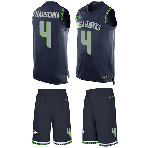 Men's Limited Steven Hauschka Nike Jersey Navy Blue - #4 Tank Top Suit NFL Seattle Seahawks